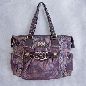 2000s/2010s Sharif Purple Quilted Snakeskin Leather Tote Shoulder Bag